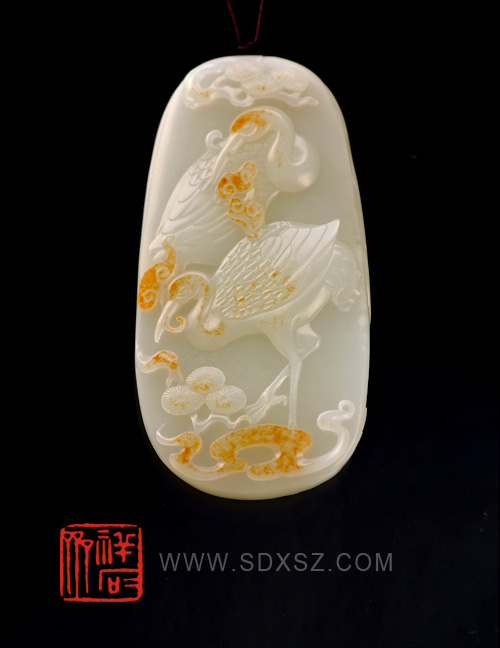 新疆和田玉白籽玉 松鹤延年 115g