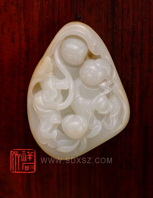 新疆和田玉白籽玉 和合二仙 188g